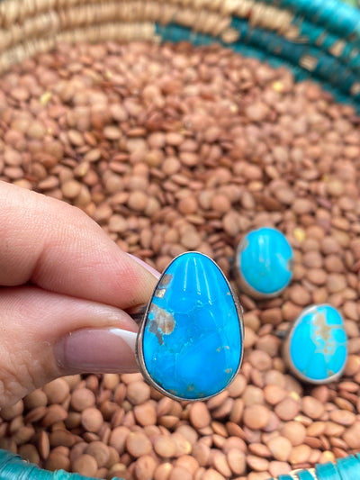 Global Double Band Sterling Framed Large Stone Turquoise Ring