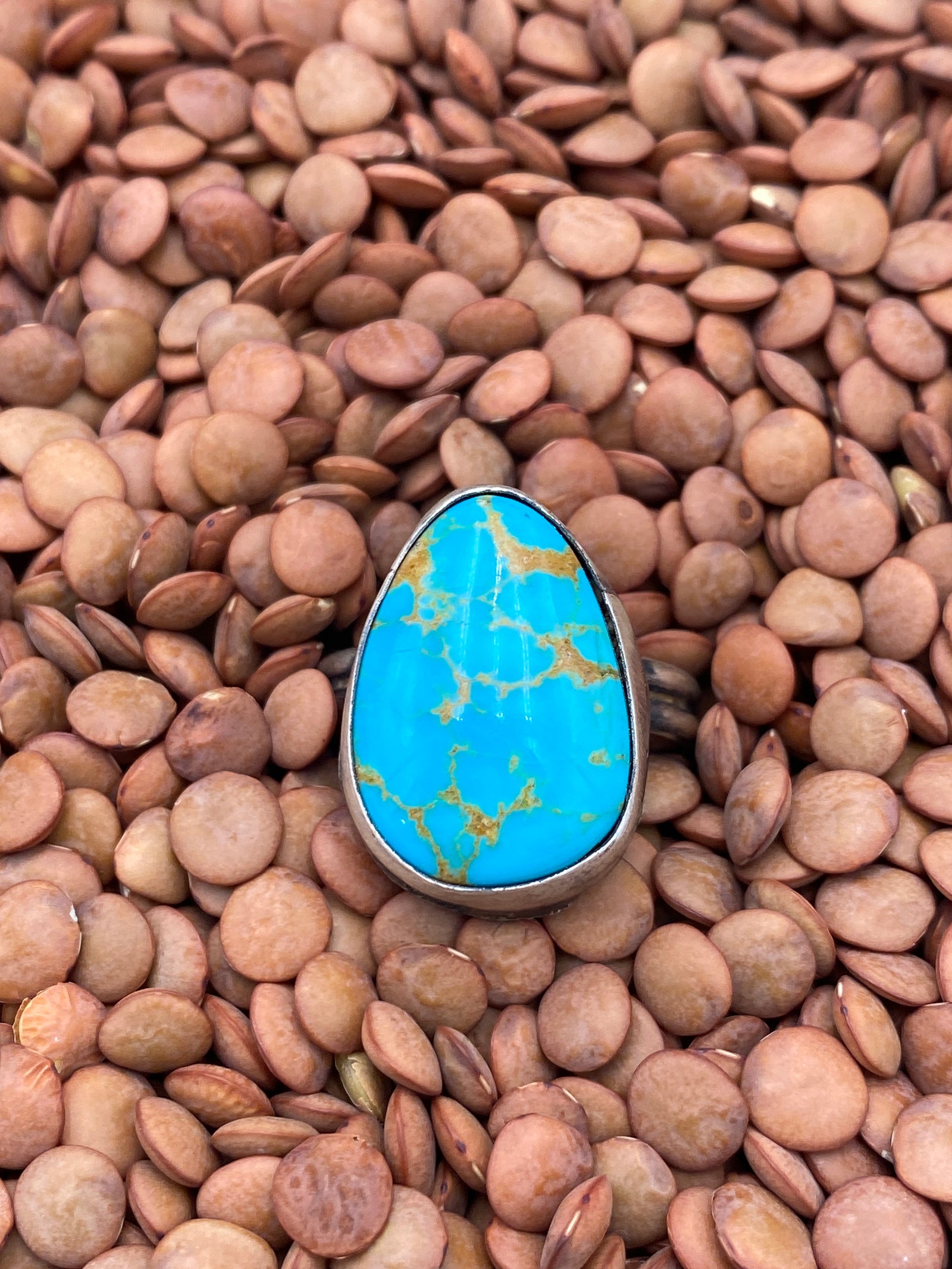 Brittania Sterling Double Band Turquoise Teardrop Ring - size 10.5