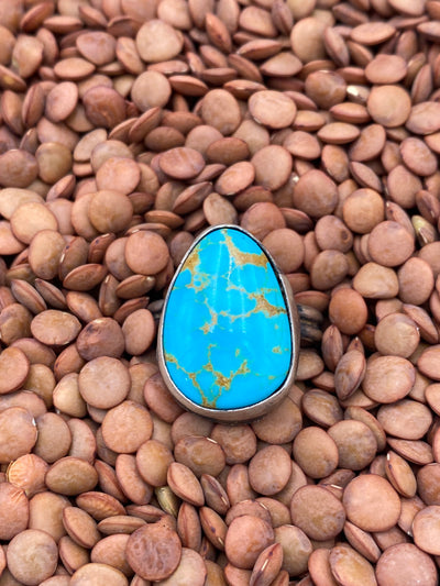 Brittania Sterling Double Band Turquoise Teardrop Ring - size 10.5