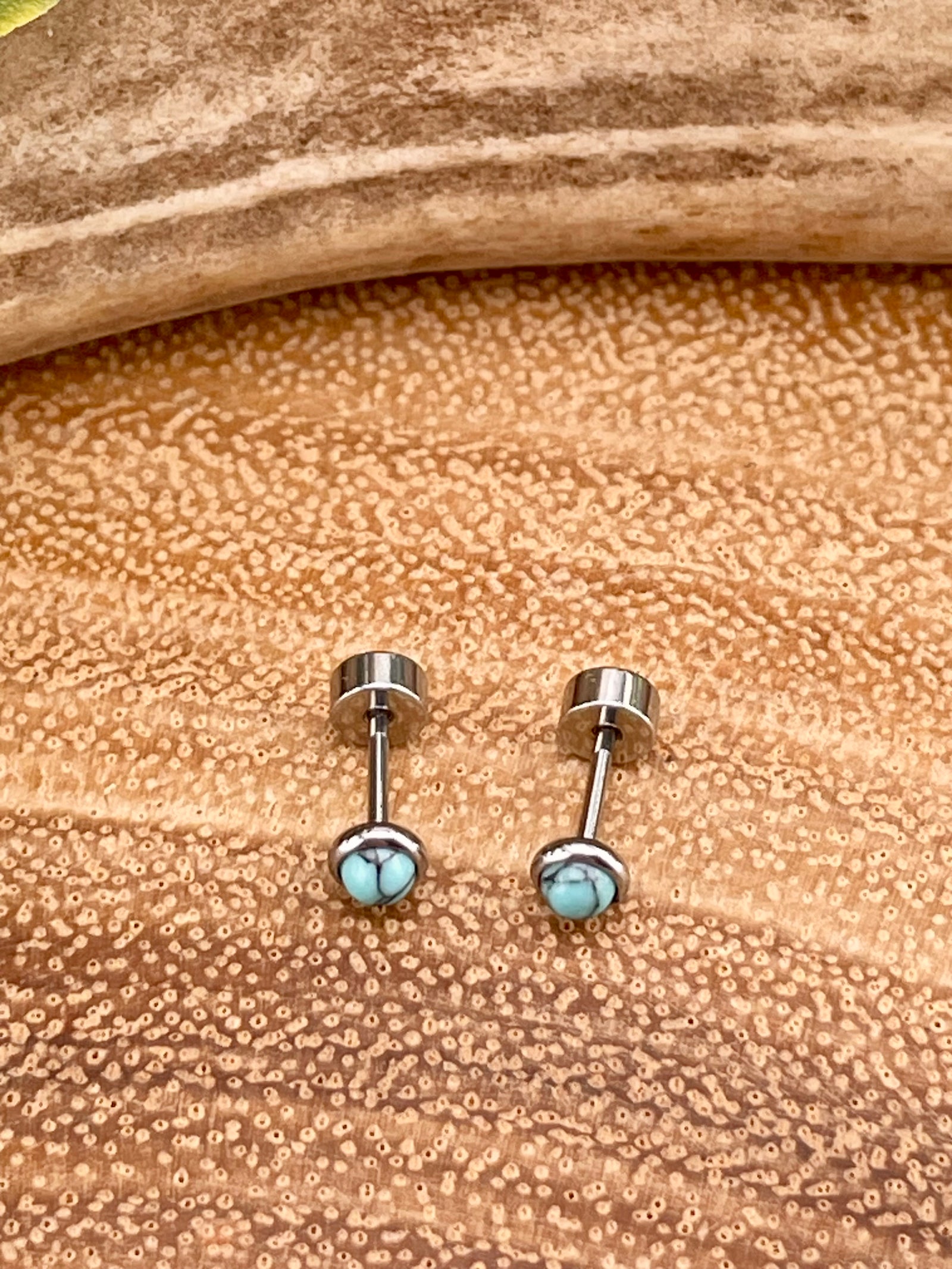 Holmes 3mm Round Stud Flat Back Earrings - Turquoise