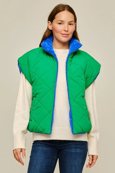 Kelly Green Puffer Fur Vest