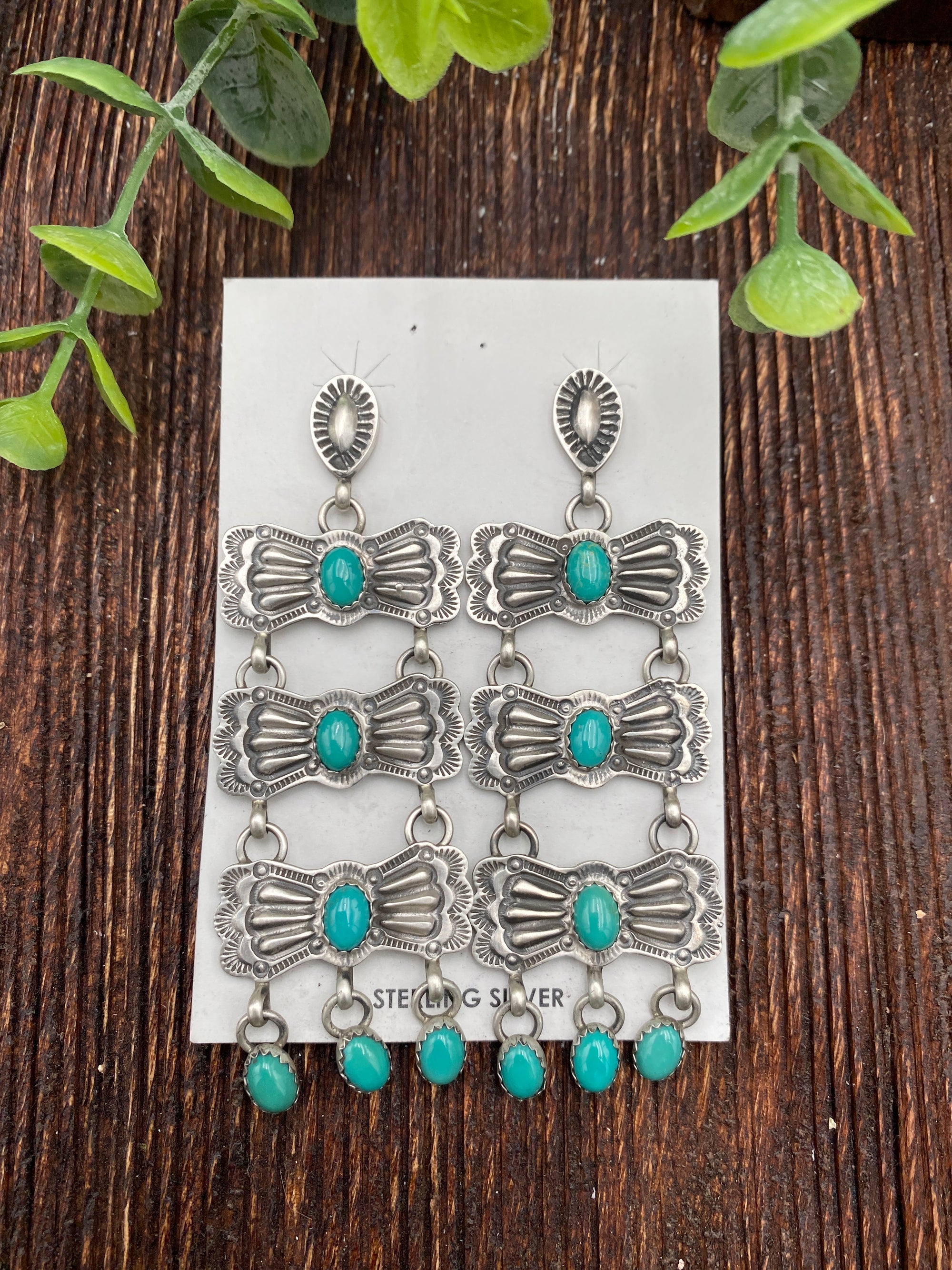 Evelyn Triple Linked Bow Sterling Earrings - Turquoise