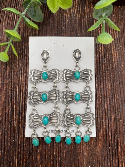 Evelyn Triple Linked Bow Sterling Earrings - Turquoise