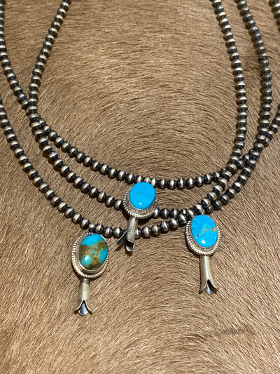 Bridgette Sterling 3mm Navajo Necklace With Stone Flute Blossom - 16"