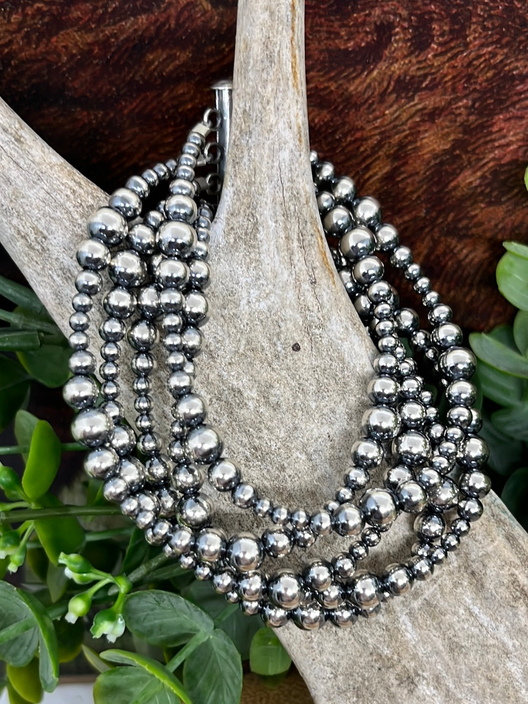 5 Stand Navajo Pearl Sterling Silver Bracelet: 3mm - 6mm