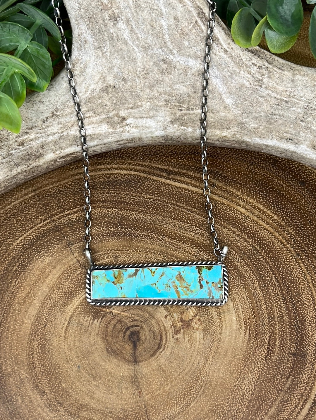 Shasta Roped Sterling Kingman Turquoise Bar Necklace