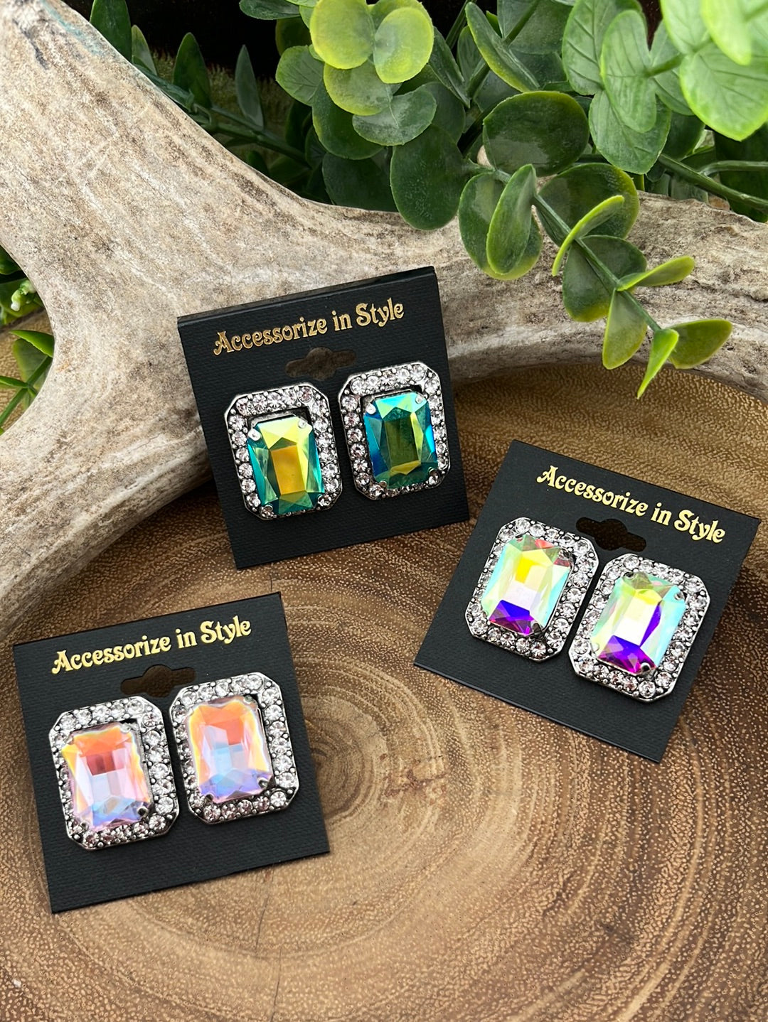 She's a Lady Framed Rhinestone Rectangle Post Earrings