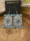 Lone Star Fashion Stamped Rectangle Concho Earring - Turquoise