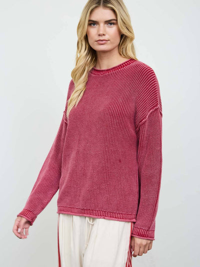 Washed Raw Edge Drop Shoulder Sweater