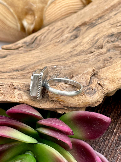 Northwest Sterling Roped Square White Buffalo Ring - size 7