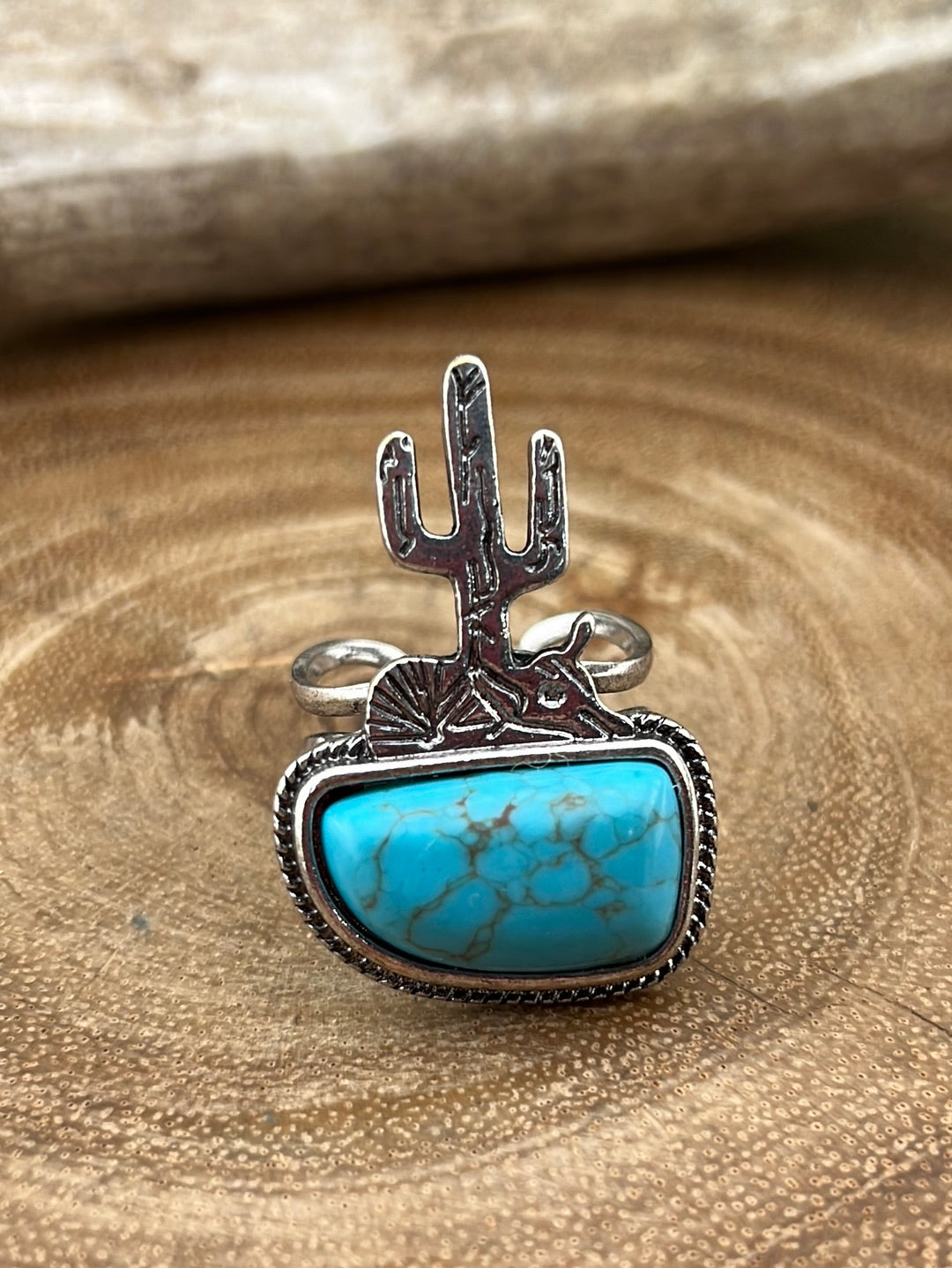 Verona Cactus Scene Fashion Cuff Ring - Turquoise