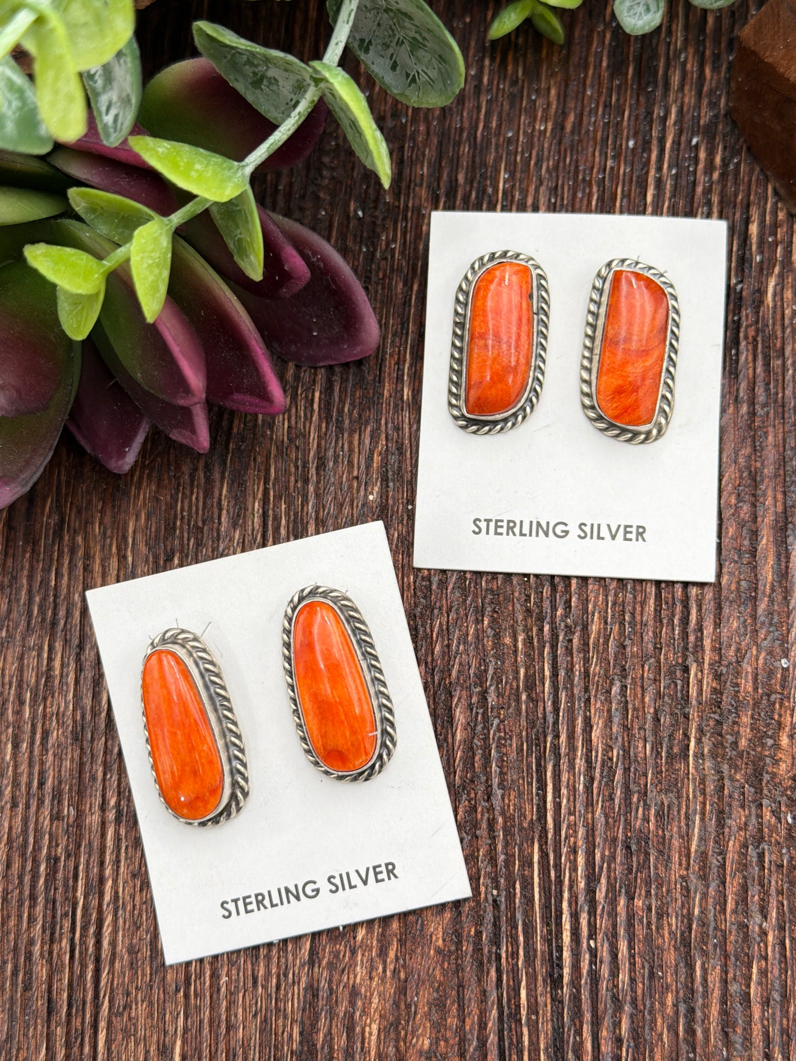 Henley Sterling Roped Orange Spiny Stud Earrings