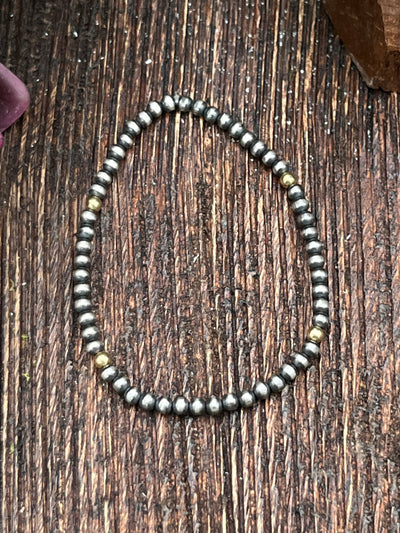Rosalind Navajo Pearl & Gold Bead Stretch Bracelets 3mm/Varied