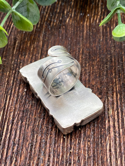 Cobblestone Sterling Rectangle 6 Stone Adjustable Ring - Turquoise