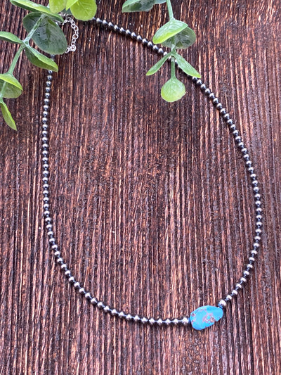 Norah Sterling 2mm Pearl Necklace With Tumbled Golden Hills Turquoise Center - 16"