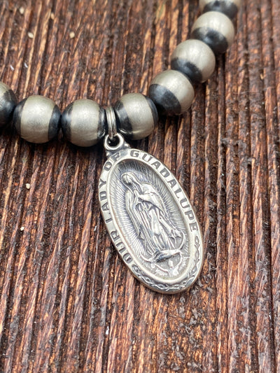 8mm Sterling Navajo Charm Bracelet - Lady of Guadalupe