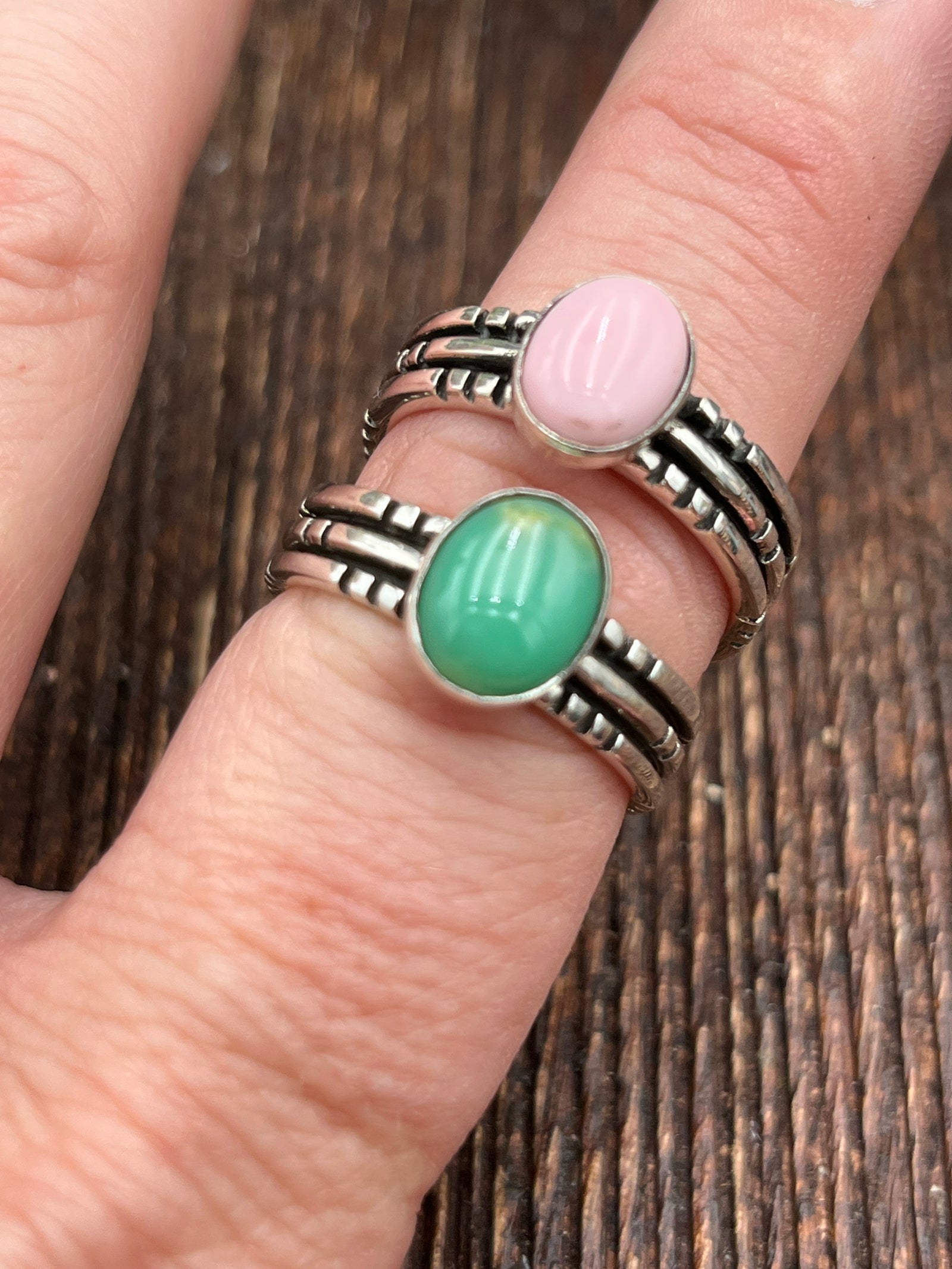 Gretta Single Stone Notched Band Sterling Rings - Size 10