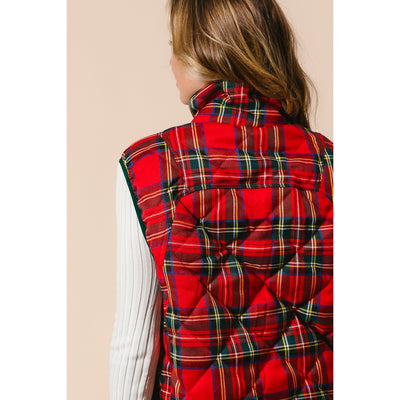 Red Tartan Plaid Puffer Vest