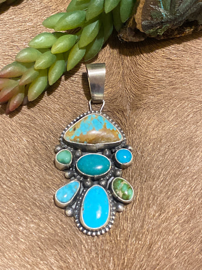 Caretta Turquoise Mix Cluster Sterling Pendant