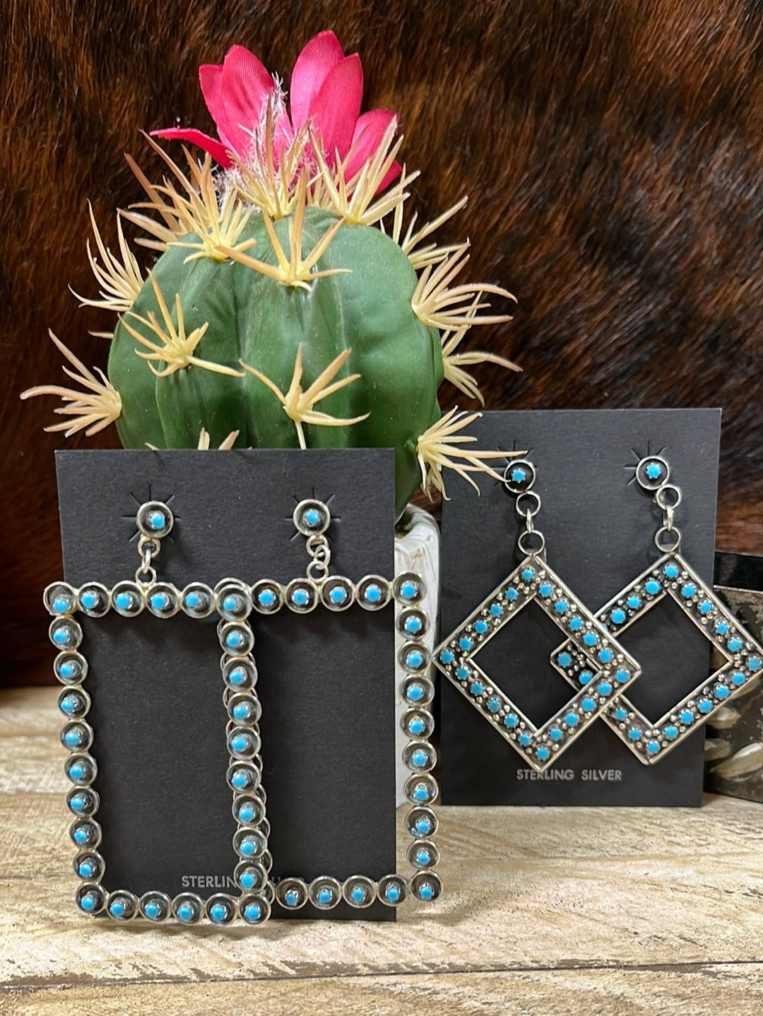 Through The Window Open Frame Turquoise Dot Earrings