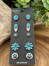 Ribes Fashion Silver & Turquoise Stud Earring Set