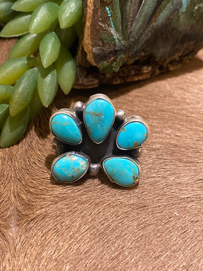 Lorna Sterling Turquoise Cluster Ring - Adj