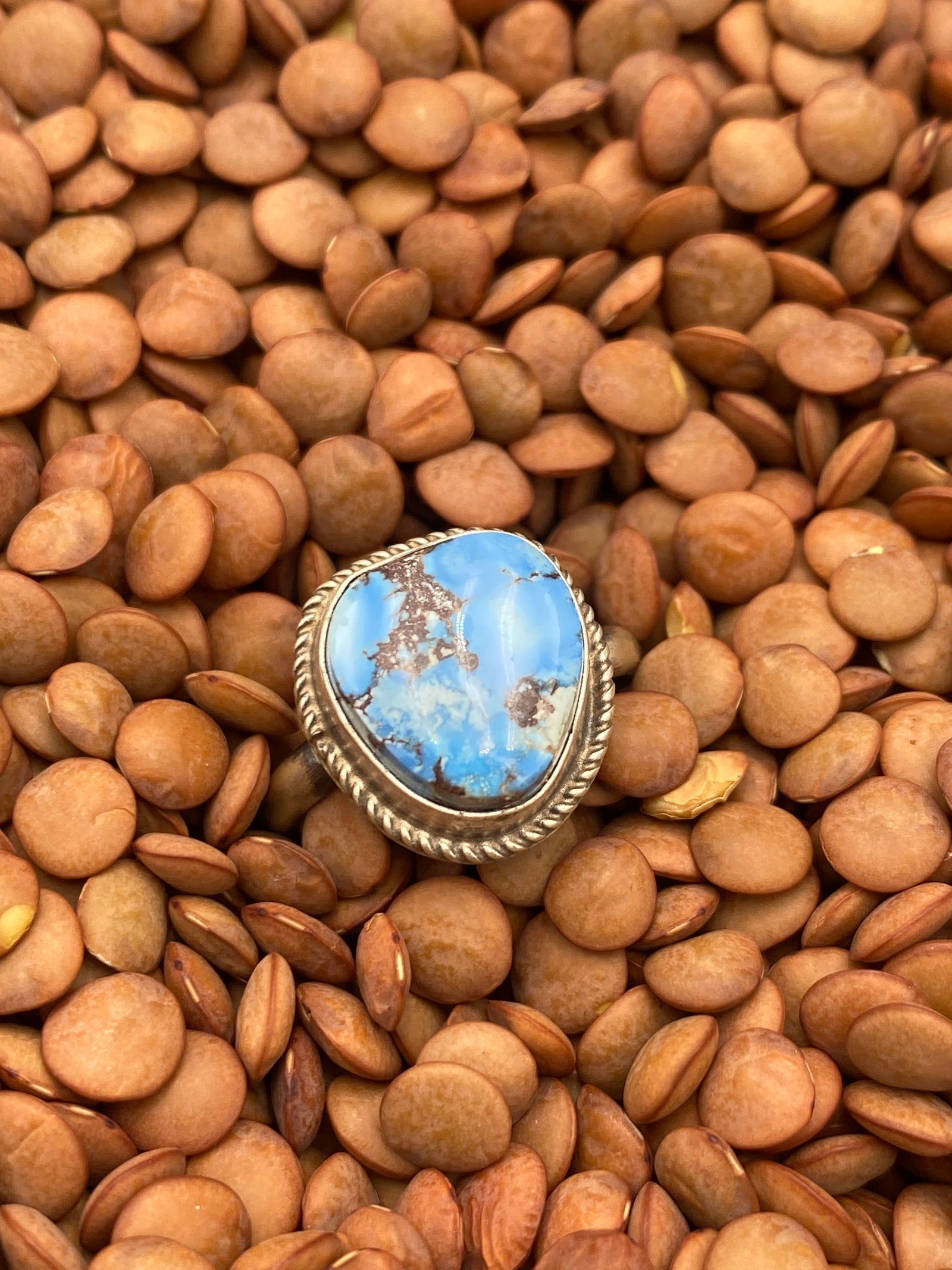 Bearcreek Roped Turquoise Sterling Ring - Size 8