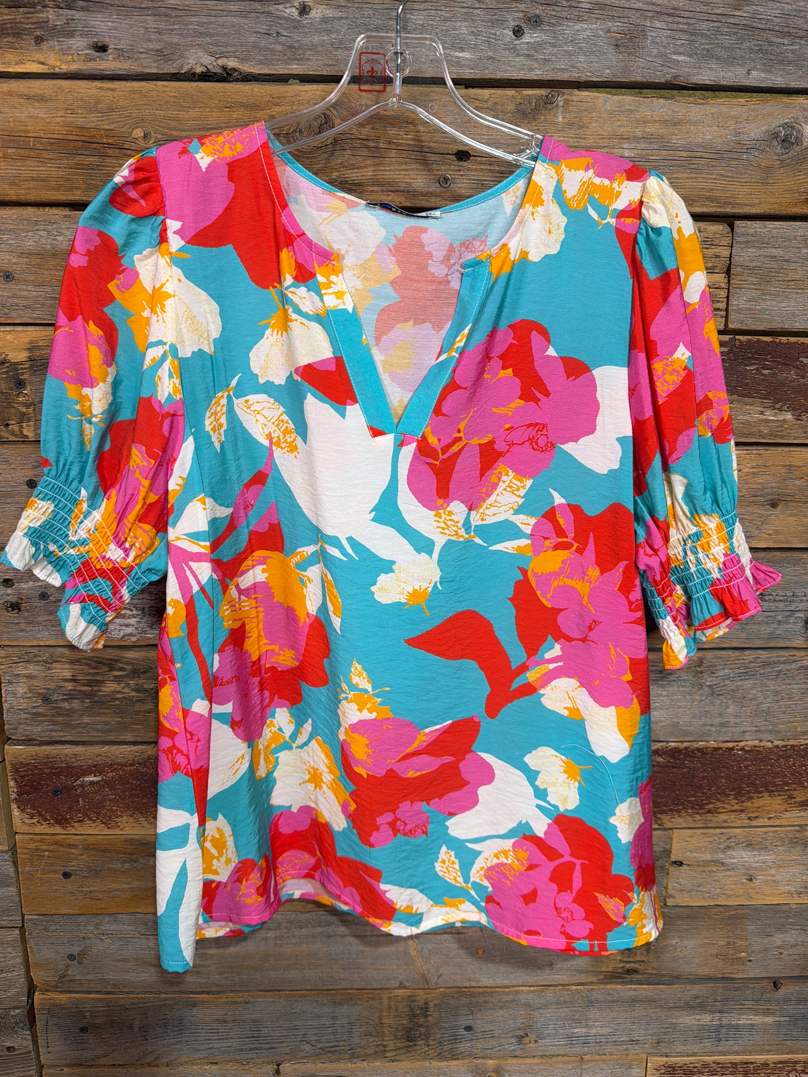 20303B Turq Multi Smocked Printed