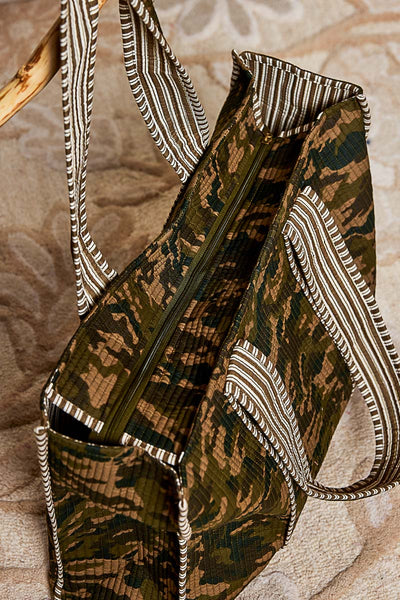 Oversized Quilted Mixed Print Shoulder Tote Bag