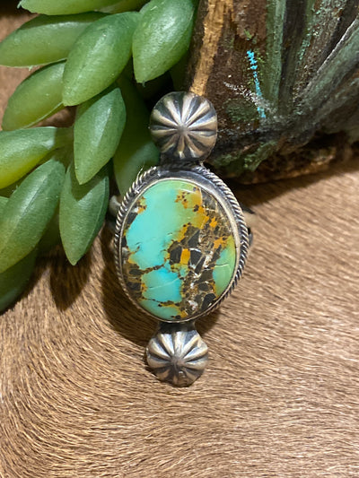 Hialea Sterling Burst Turquoise Ring - Adj