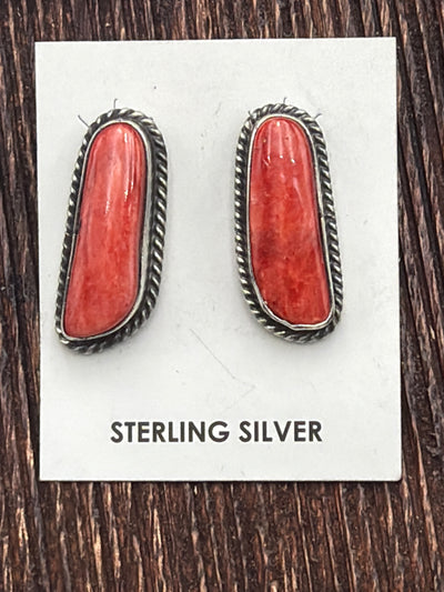 Garrison Sterling Roped Red Spiny Stud Earrings