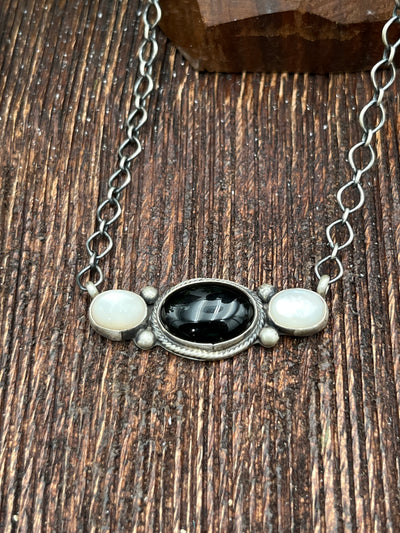 Whitford Sterling Onyx & Mother of Pearl Necklace - 20"