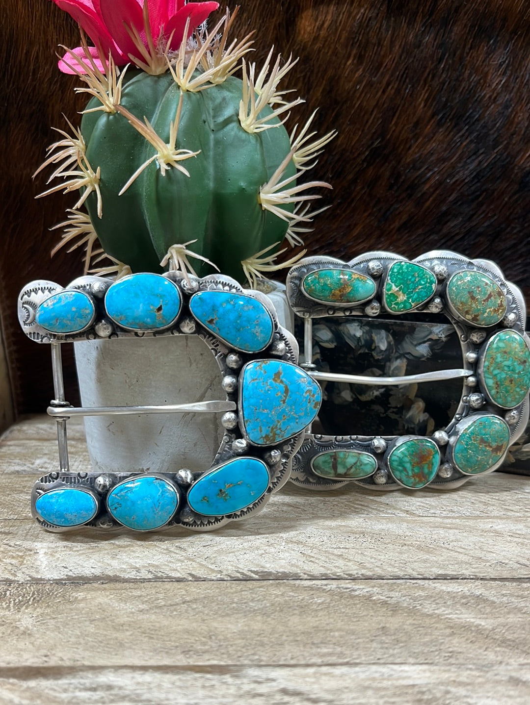 Caribou Sterling Silver and Turquoise U Shaped Belt Buckle