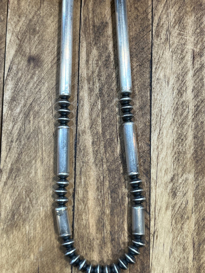 Dempsey Sterling Navajo Saucer Barrel Bead Necklace