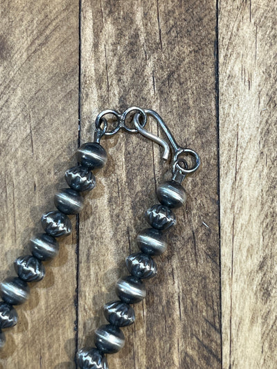 Statler Barrel & Stamped Bead Sterling Navajo Necklace - 26"