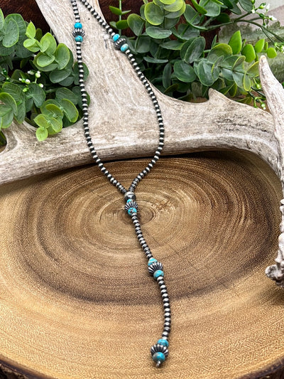 Yaya Sterling Y Lariat Turquoise & Navajo & Stamped Bead Necklace - 36"