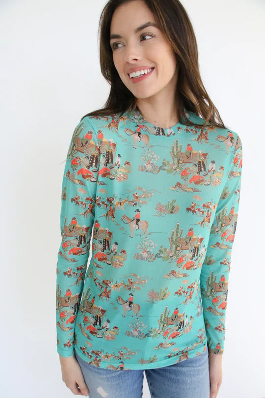 Amanda Turquoise Wagon Mesh Top