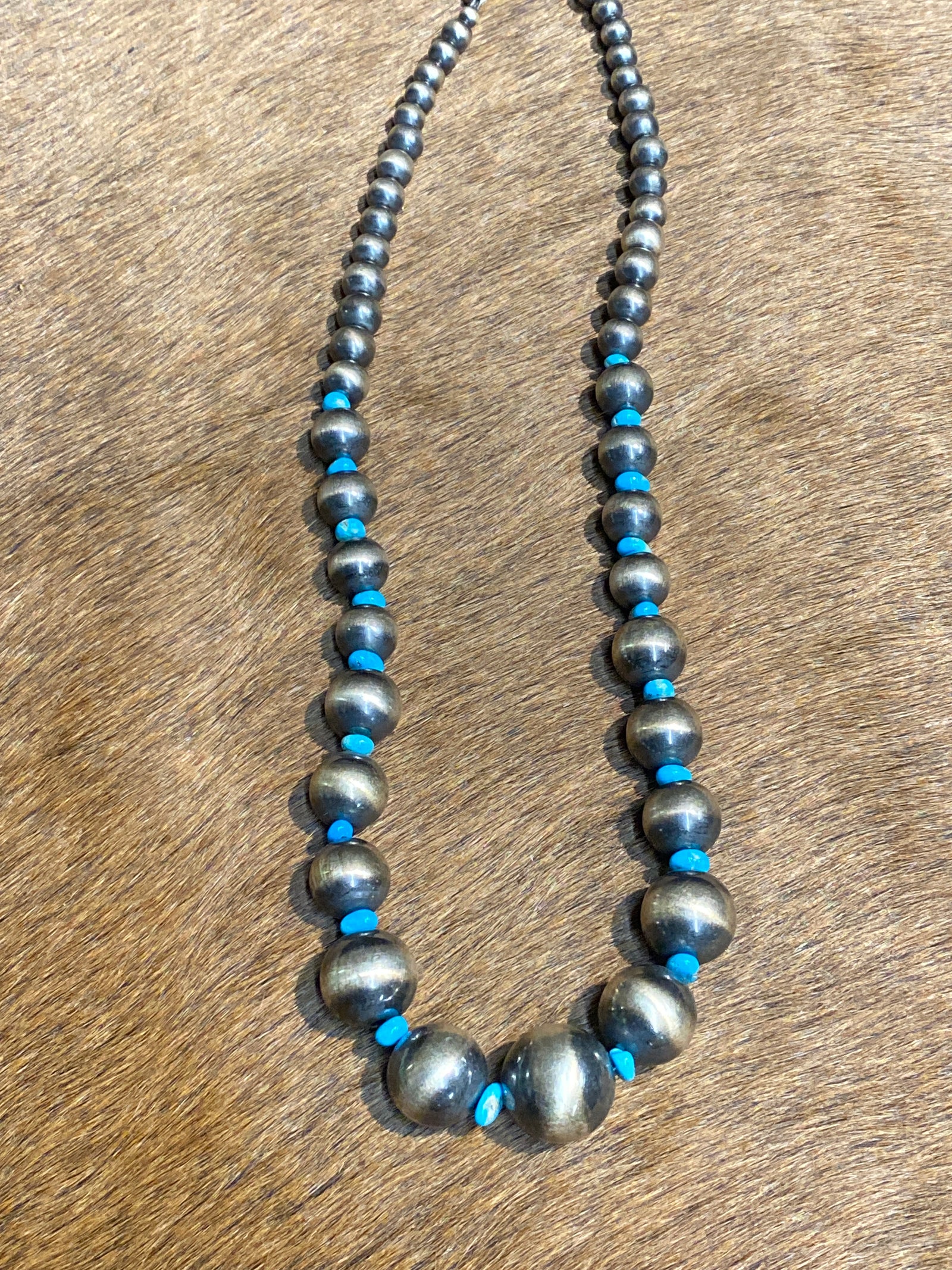 Blackfoot Graduated Navajo Pearl & Tumbled Turquoise Necklace - 18"