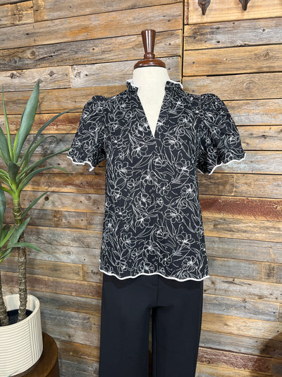 Malorie Black Ruffle Collar Blouse