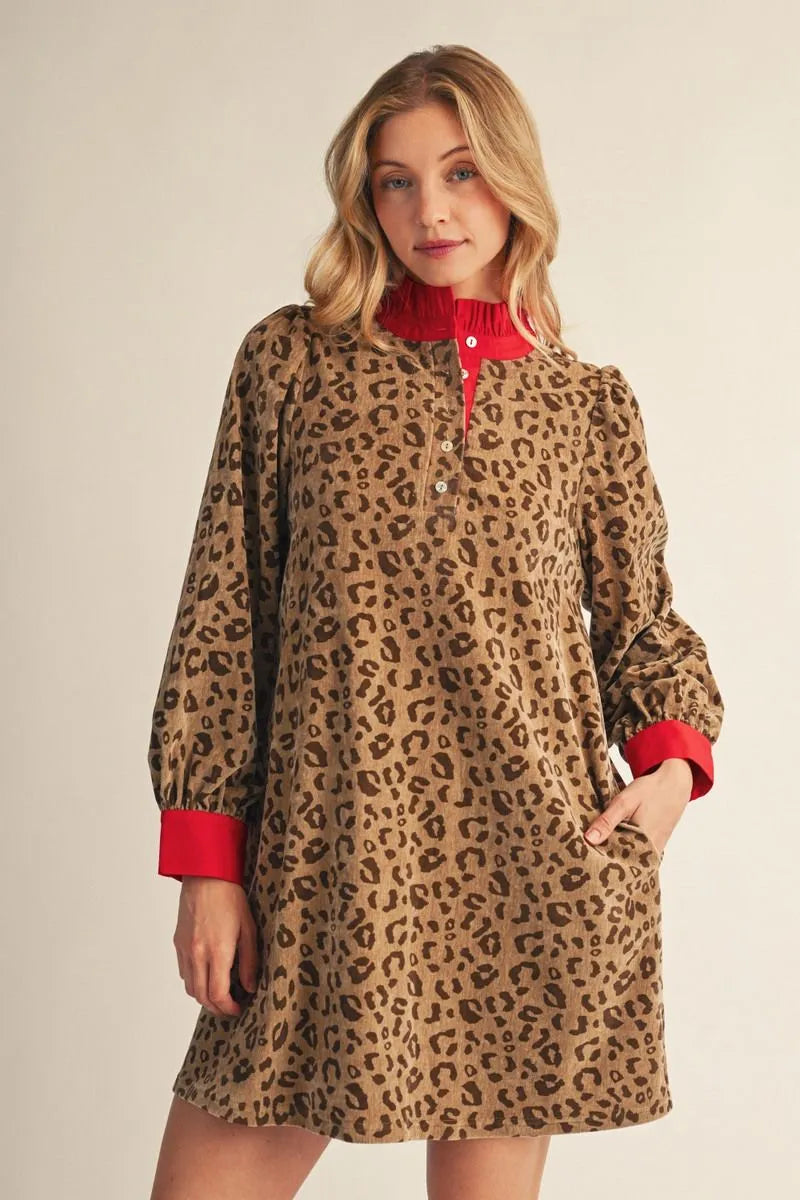 Faux Suede Leopard Shift Dress