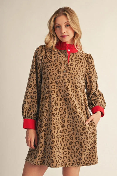 Faux Suede Leopard Shift Dress