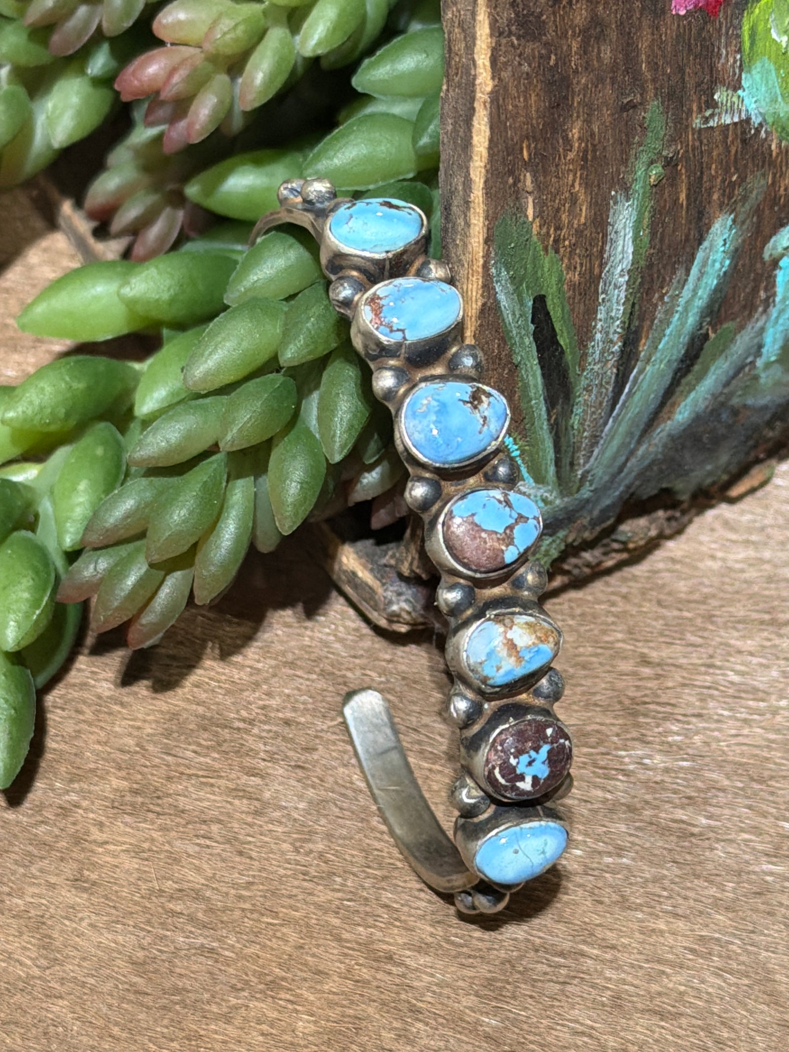 Golden Hills Turquoise 7 Stone Sterling Cuff