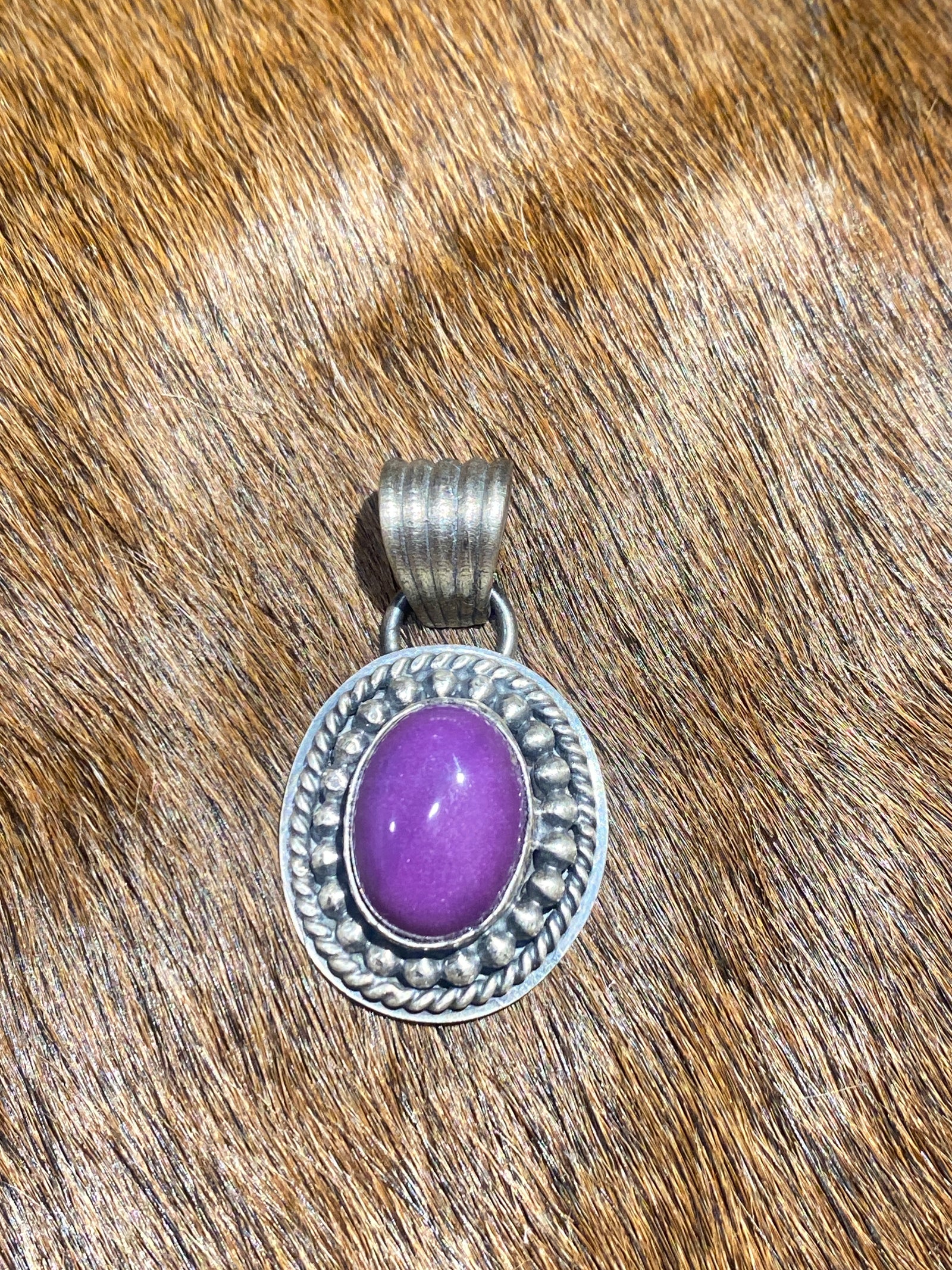 Westbrook Oval Purple Bead Roped Sterling Pendant
