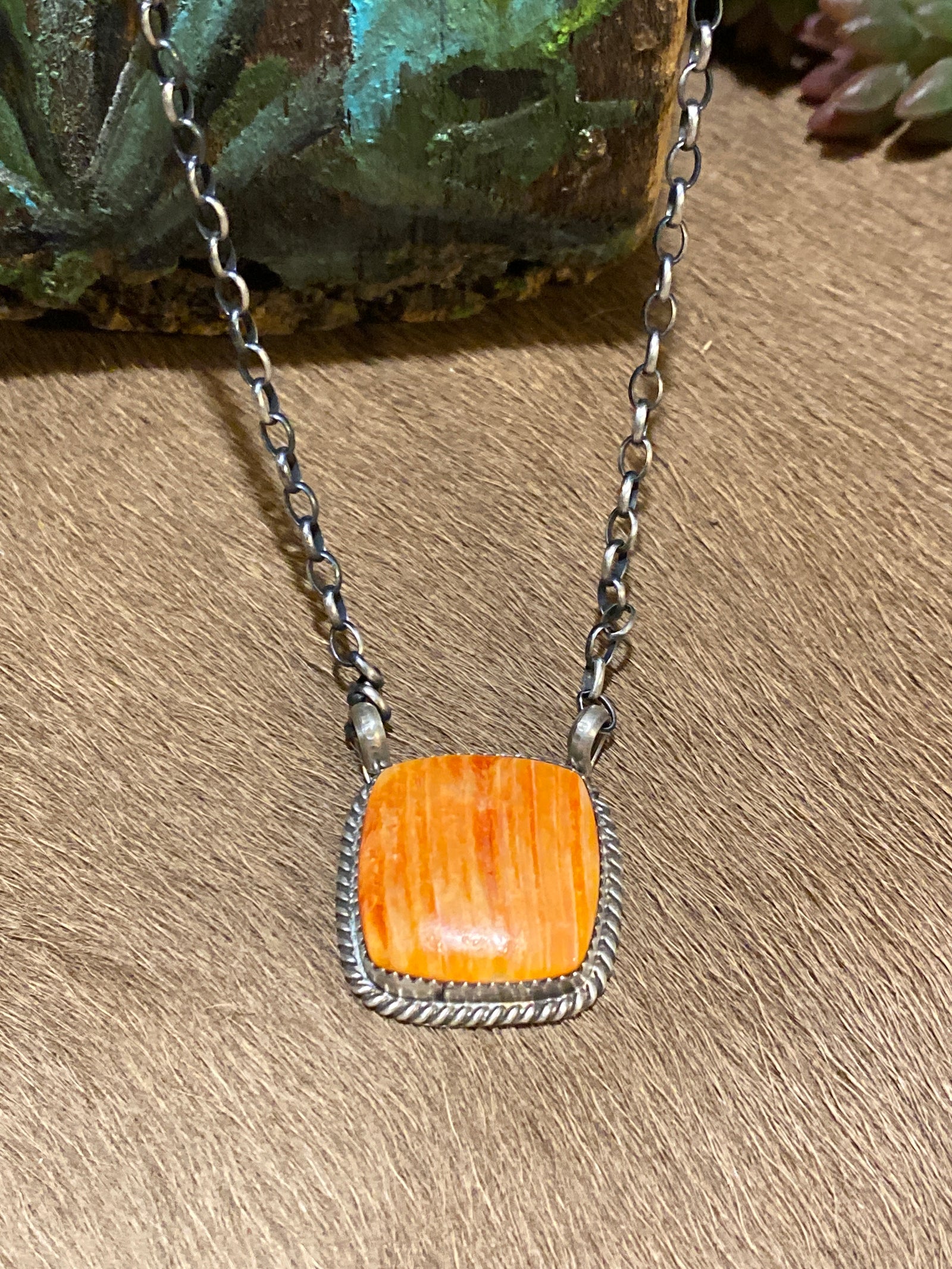 Patterson Roped Sterling .75" Rectangle Stone Link Chain Necklace - 16"