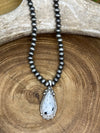Fashion Navajo Pearls with White Buffalo Teardrop Pendant