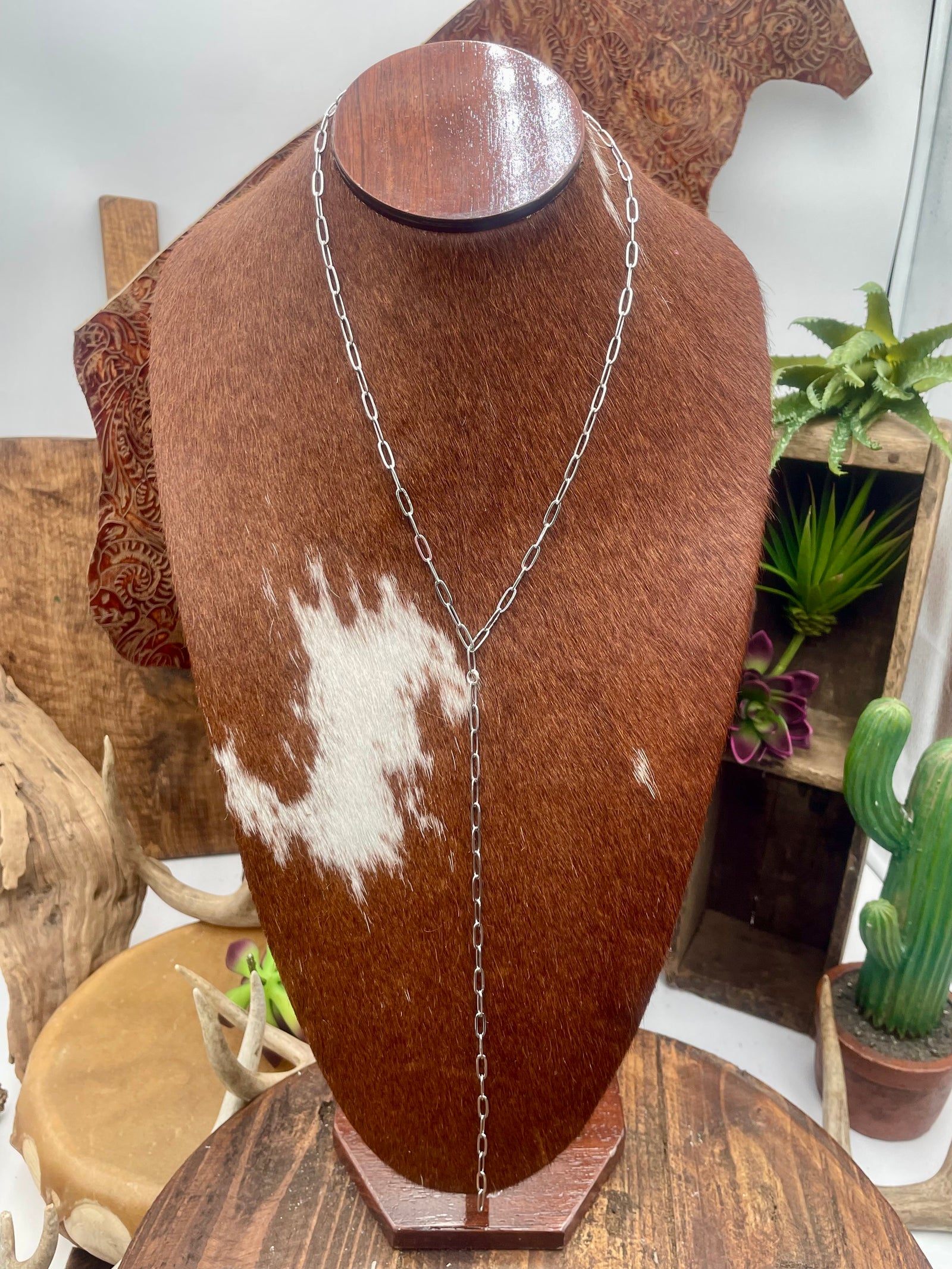 Fashion Silver Y Paperclip Necklace - 22"