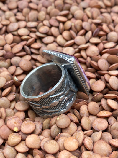 Lucilla Square Purple Stamped Band Sterling Ring - Size 7