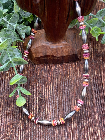 Teeples Sterling Necklace With Tumbled Spiny Oyster & Torpedo Beads - Purple