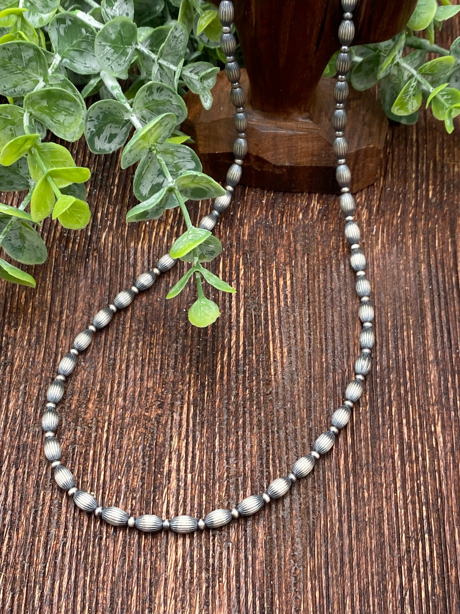 Declan Stamped Oval Designer Bead Sterling Necklace - 20"