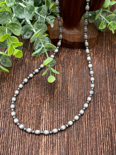 Declan Stamped Oval Designer Bead Sterling Necklace - 20"